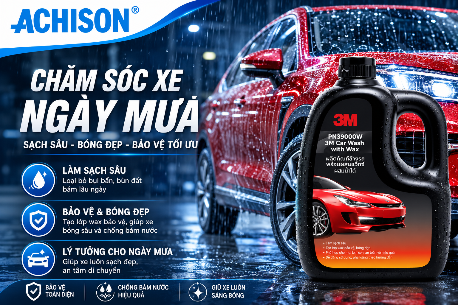 Chăm Sóc Xe Ngày Mưa Hiệu Quả Với Dung Dịch Rửa Xe 3M