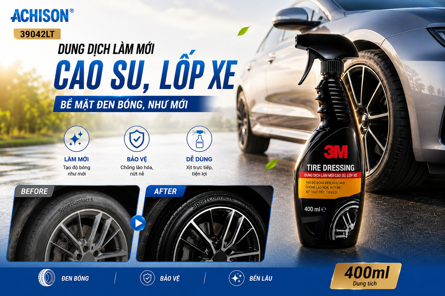 Dung Dịch Làm Mới Cao Su, Lốp Xe 3M 39042LT